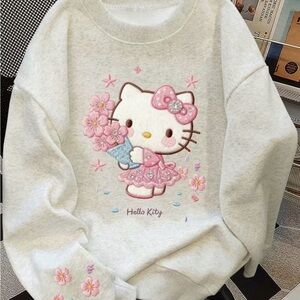 Hello Kitty Light Gray Sweatshirt with Pink Floral Design